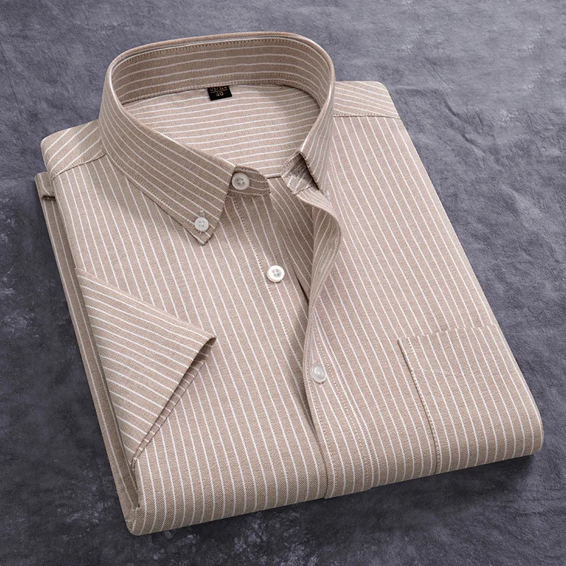 New Men Formal Shirt Short Sleeve Summer 100% Pure Cotton Oxford Material Casual Social Dress Shirts For Male Blue Plus Size 5XL