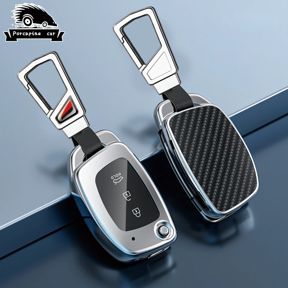 Alloy carbon fiber Car Key Case Key Chain for Hyundai Ix25 Ix35 I10 I20 Solaris Tucson Sonata Santa Fe Sport Elantra Creta Verna