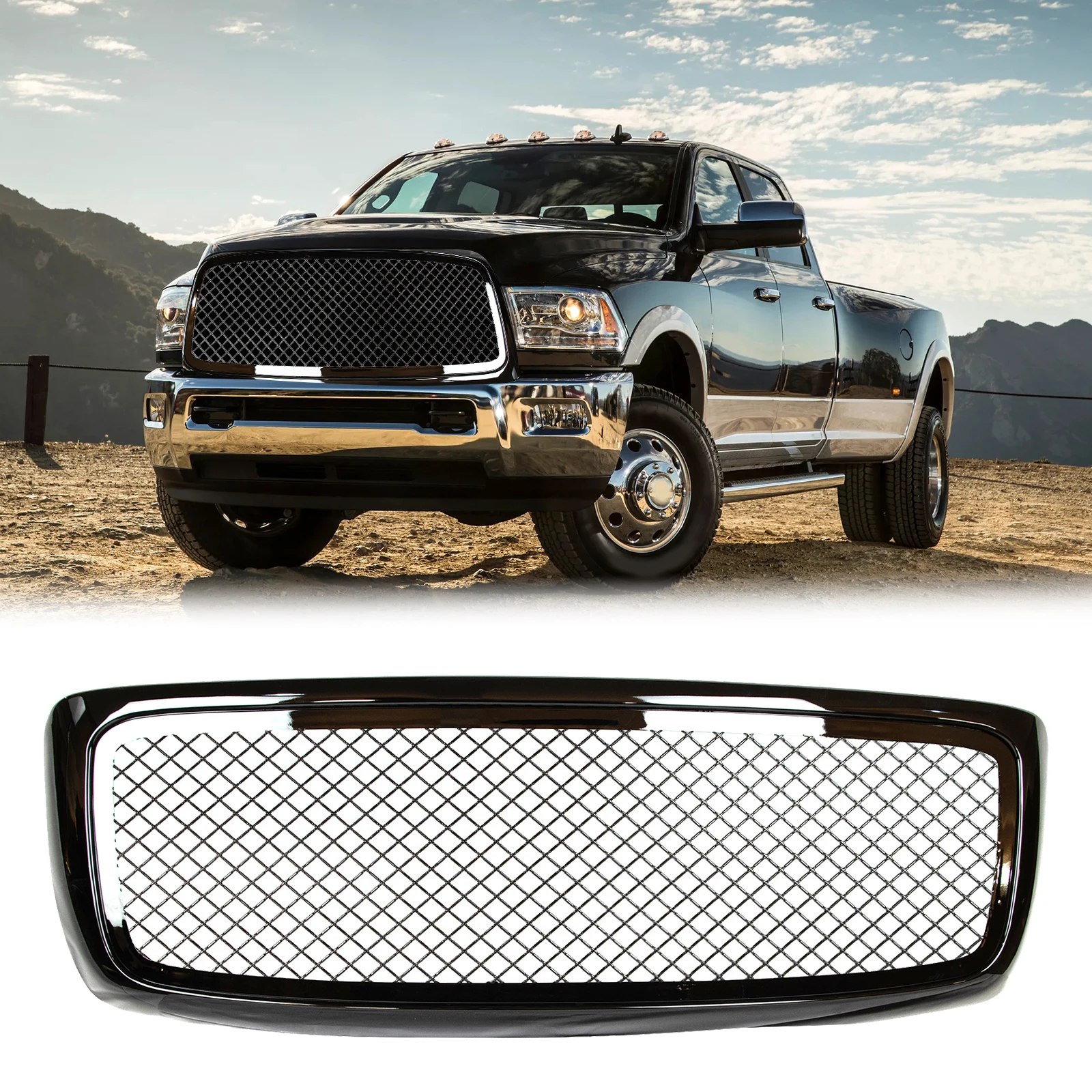 

Car Front Grill for 02-05 Dodge Ram 1500 2500 3500,Gloss Black Grille