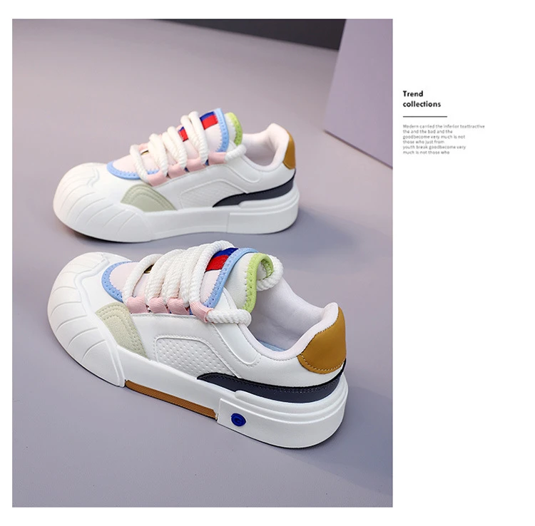Macaron-Farbblock-Skateschuhe aus Kunstleder für Damen, Wave-Shell-Zehenkappe, Schnürschuhe, Low-Top-Sneaker mit pastellfarbenem Kontrastbesatz – Detail 19