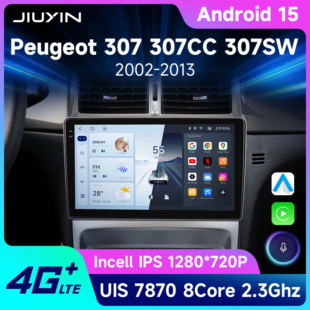

JIUYIN 7870 Car Radio For Peugeot 307 307CC 307SW 2002 - 2013 Wireless CarPlay Android Auto Intelligent Systems No 2 din DVD