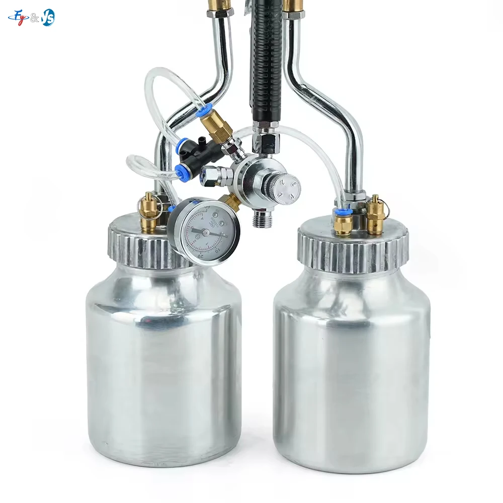 Premium 1.3mm Caliber Double-head Spray Gun, Two-component Paint Sprayer with 2 Lower Pots, Internal Pressurized Design