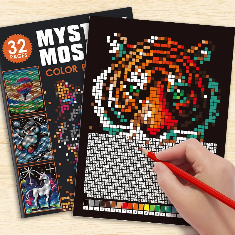 Adults Kids Mystery Mosaic Pixel Coloring Book, Fun Brain Training Book To Enhance Observation and Focus Ability,perfect Gift view 3