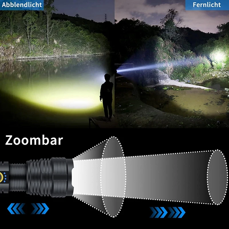 LED Torch 1500 Lumens,Rechargeable Zoomable Torch With 5 Light Modes,Small Flashlight For Camping Hiking Fishing Running