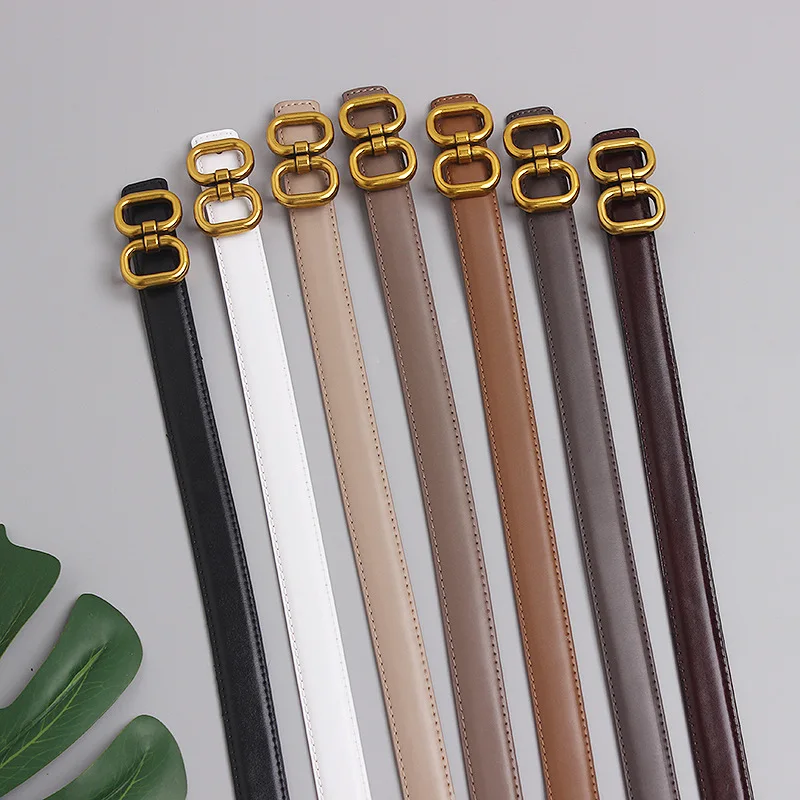 حزام حروف نسائي بإبزيم نحاسي، حزام بقرة حقيقية عتيق، تنورة جينز متعددة الاستخدامات مزينة بحزام رفيع