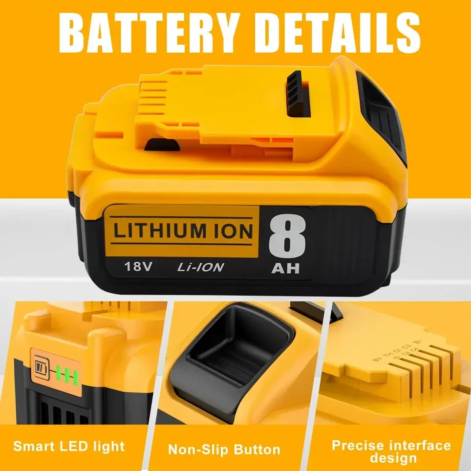 18V 5Ah 6Ah 8Ah 18650 Lithium Battery for DeWalt power Tools DCB184 DCB200 rechargeable electric tool set 20v 8000mah Battery