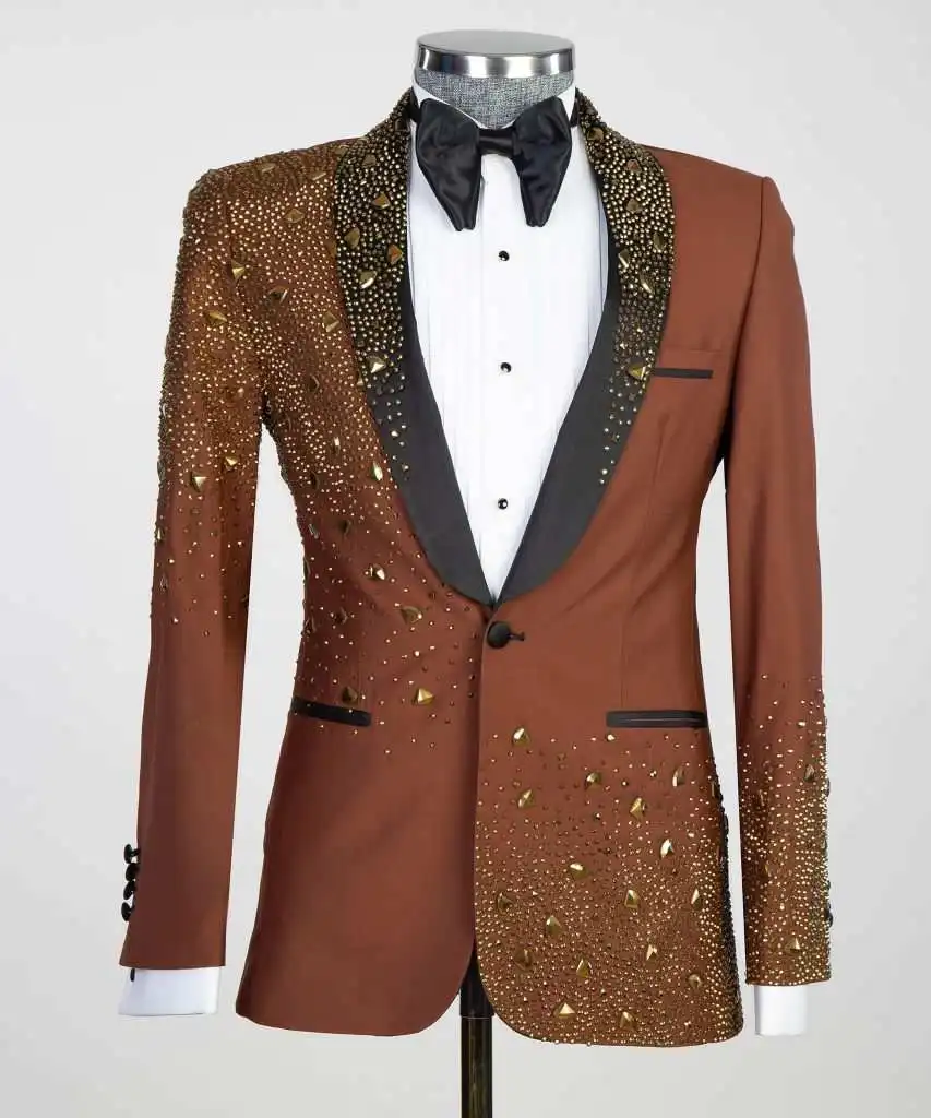 Gorgeous Sparkly Diamond Men's Blazers Wedding Suits for Men Thick Fabric Single Breasted Groom Shawl Lapel Suit Customized