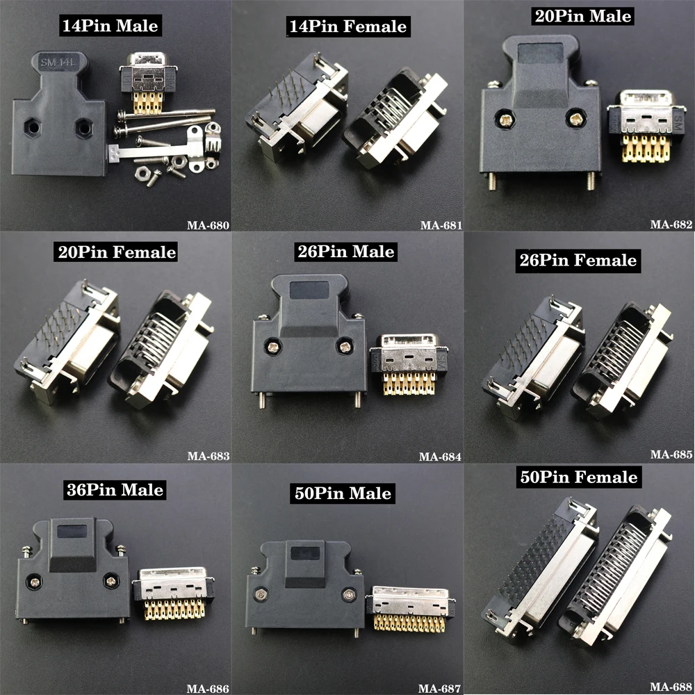 DIY SCSI Connector CN 14 20 26 36 50 Pin Male/Female Socket Connector Servo Receptacles Header Gold Plated Contact Wire Solder