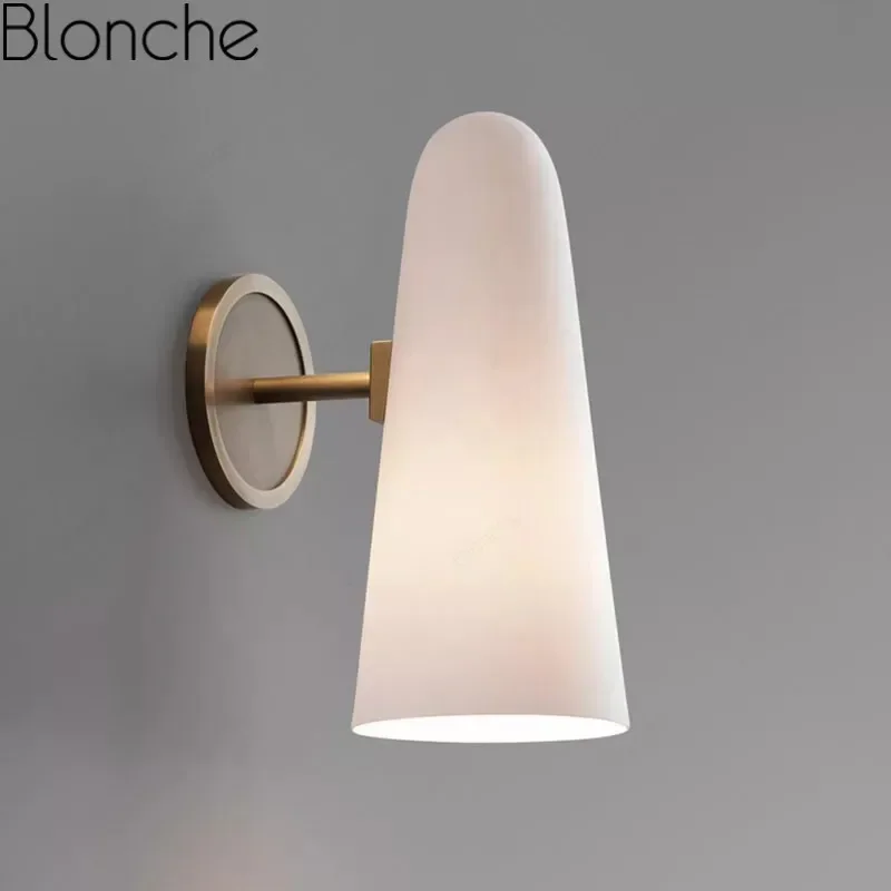 

Simple Milk Glass Wall Lamp Modern Bedroom Wall Sconces Bathroom Light Fixtures for Home Decor Dining Room Cafe Office Luminaire