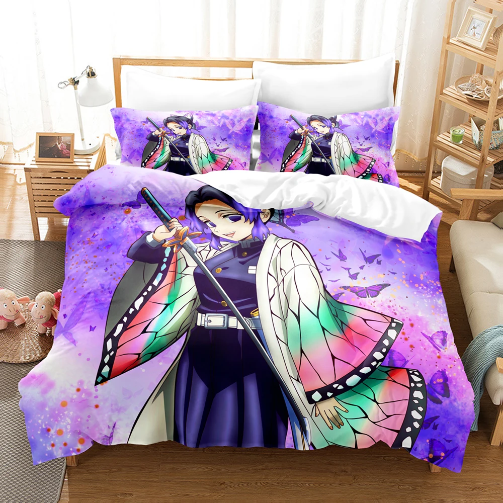 3D Print Kochou Shinobu Bed Linen Anime Demon Slayer Bedding Set 135x200 Teens Boys Twin Single Queen King Full Duvet Cover Sets