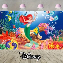 1pc Disney Little Mermaid Theme Birthday Party Background Cloth Banner Suitable For Baby Birthday Photography Decoration Props