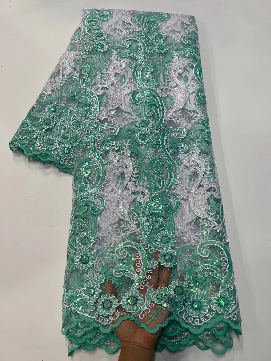 

New African Sequins Lace Fabric 2022 High Quality Nigerian French Mesh Tulle Lace Fabric 5 Yards For Wedding Party Dress PR22008