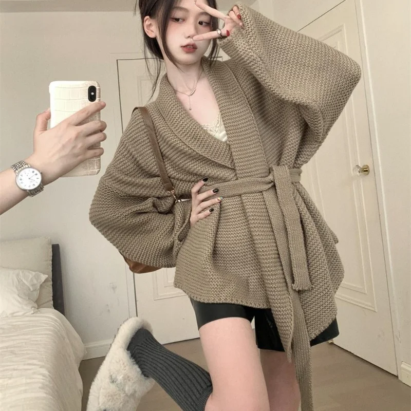 Cardigan Women V-neck Knitted Baggy Chic Lazy Style Minimalist Classic All-match Harajuku Korean Fashion Autumn Coats Popular