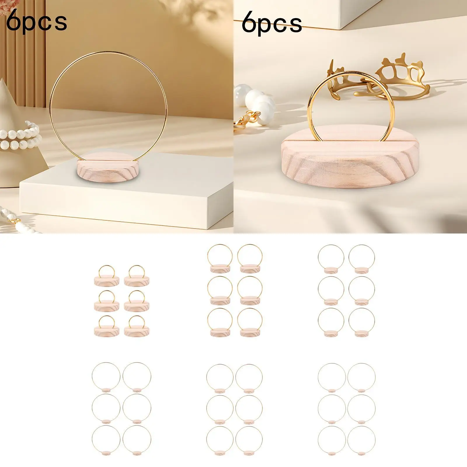6 Pieces Metal Floral Hoop Centerpiece with Wood Stand Wedding Wreath for Wedding Home Decor Party Supplies Birthday New Year