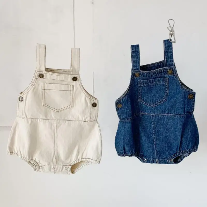 2024 New Summer Baby Boy Denim Bodysuit Sleeveless Girls Overalls Toddler Kids Casual Clothes 0-3 Years