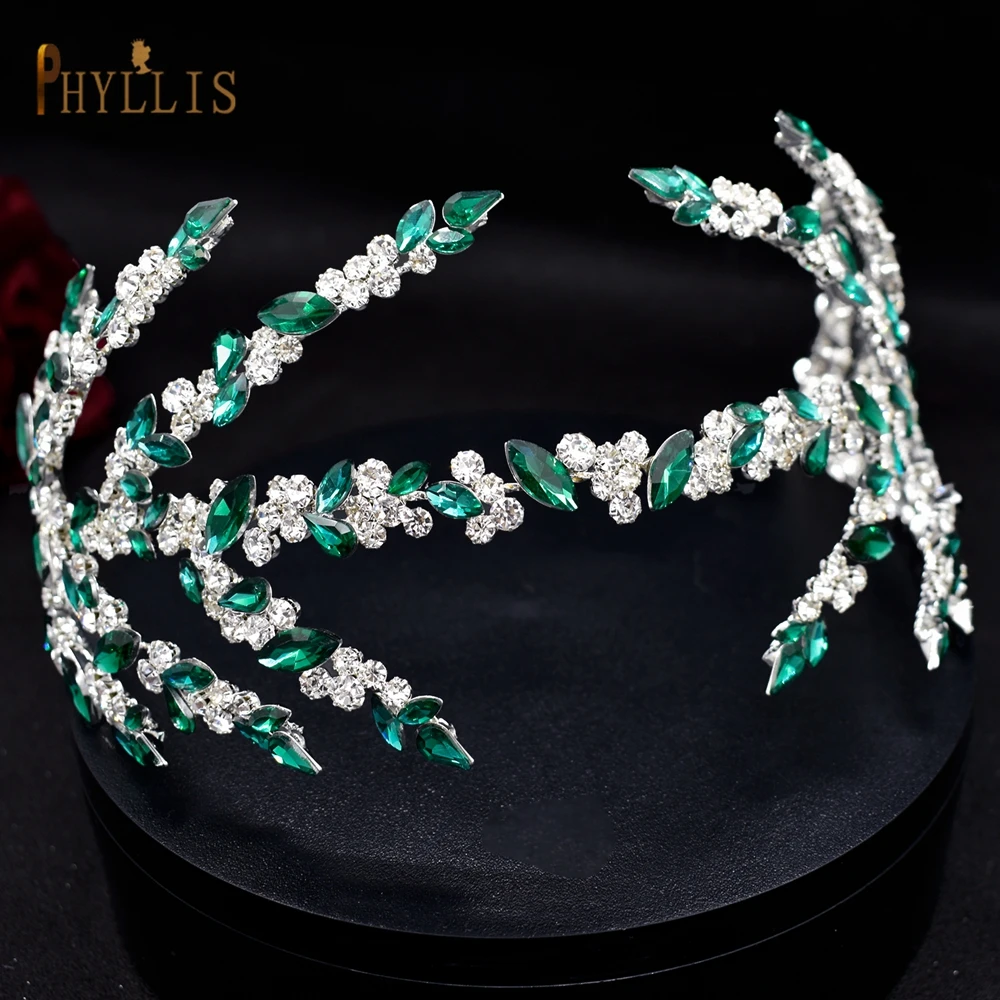 A271 Elegant Bridal Headdress Green Wedding Headband Women Tiara Hair Accessories Queen Diadem Headpiece Party Banquet Headwear