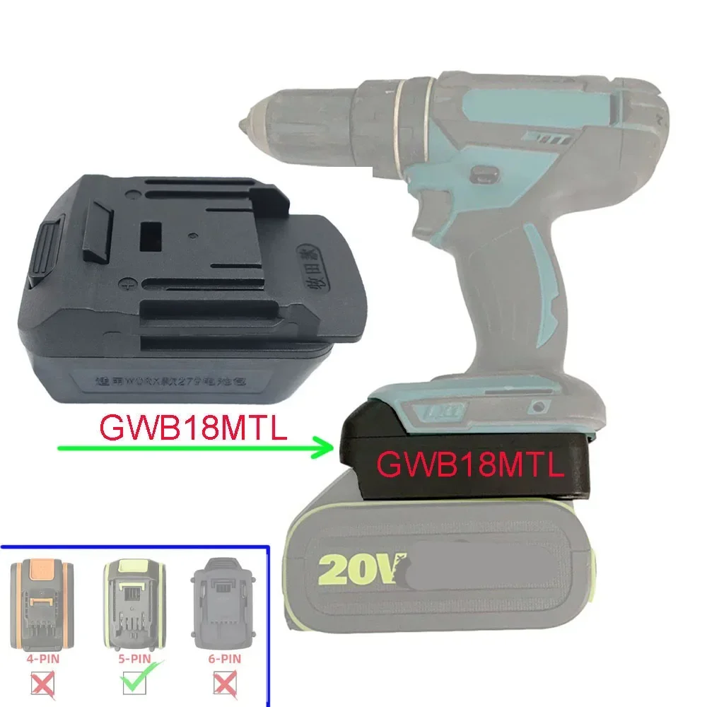 

GWB18MTL Adapter Convert for Worx Green 5pin Wide Interface 20V Li-ion Battery To for Makita 18V Lithium Battery for Makita Tool