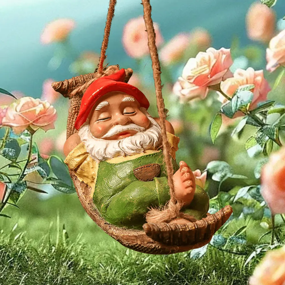 

Funny Garden Gnomes Outdoor Hanging Statue Resin Hammock Gnome Decorations Gnome Figurine for Lawn Patio Yard Tree Decorations