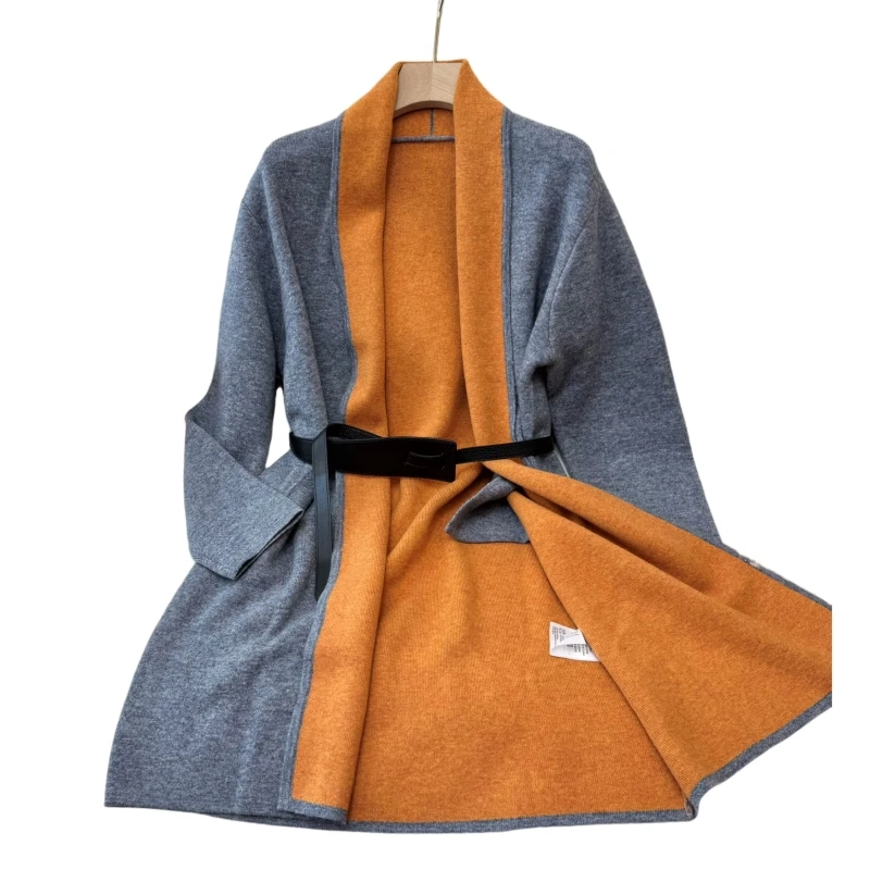 Double-Sided Color Non-Button Mid-Long Cardigan Wool Coat Wool Cardigan Coat Three Colors  sueter cardigan feminino  cardigan 