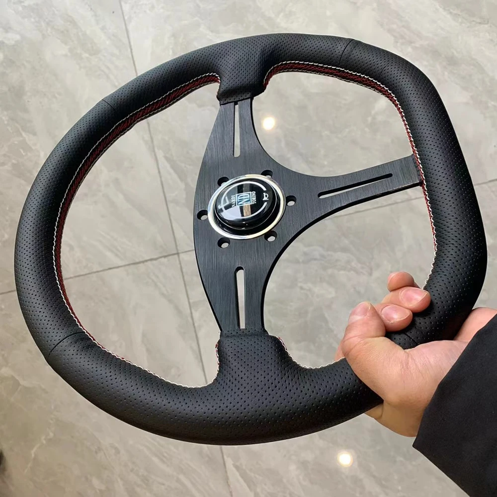 

D Flat Classic 14Inch Nardi Steering Wheel Car Rally Racing Real Leather ND JDM Steering Wheel Volantes For VW HONDA TOYOTA BMW