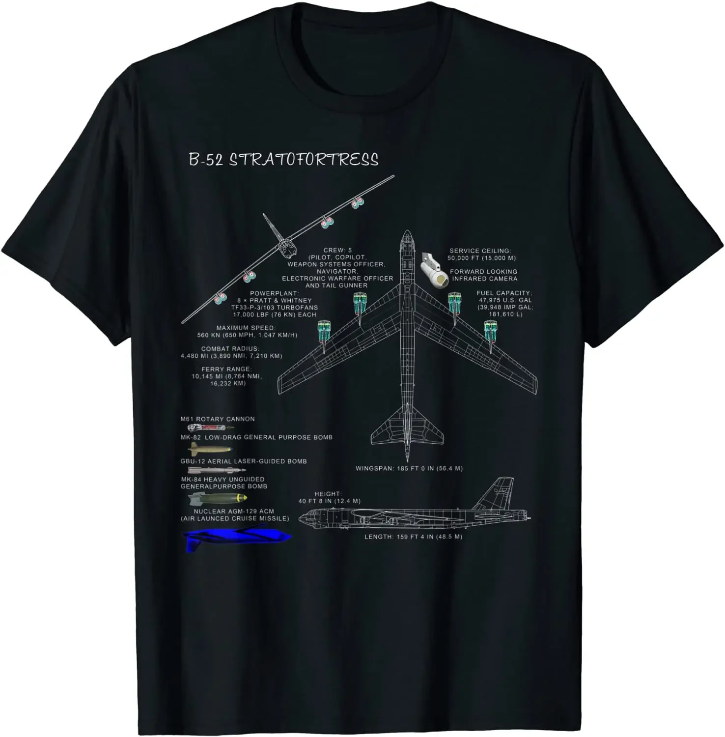 B-52 Stratofortress Specs T-Shirt B-52 Bomber Men T-Shirt Short Sleeve Casual 100% Cotton O-Neck Summer Shirt