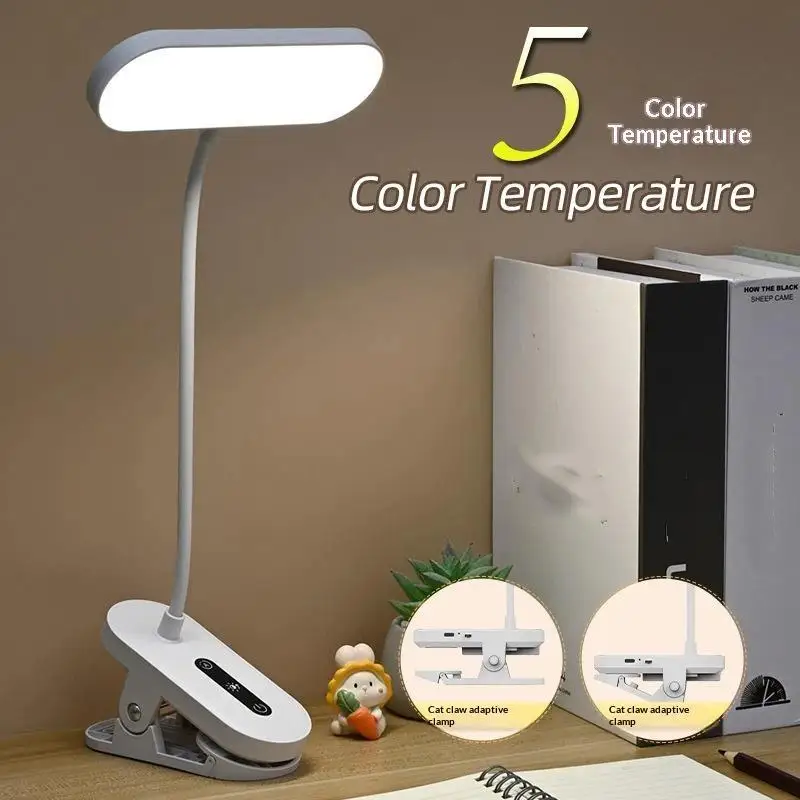 ~Rechargeable Clip On LED Desk Lamp Flexible Gooseneck Eye Caring Flicker Free For Study Home Office Dorm Reading Work