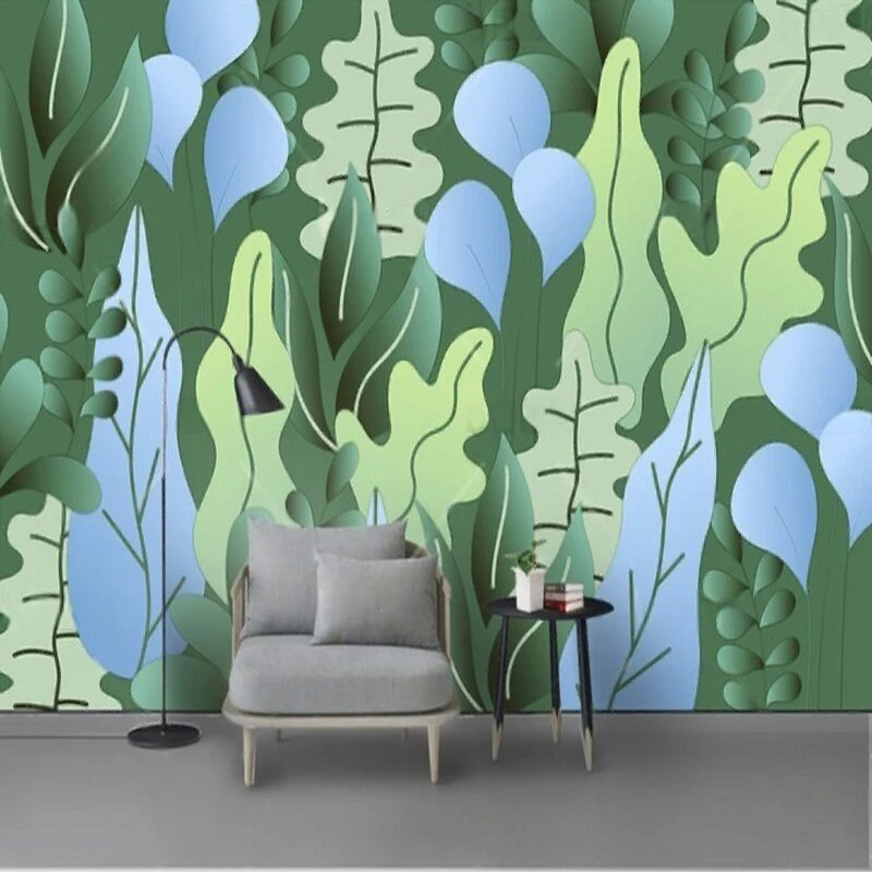 Modern and simple hand-painted green plant sofa TV luxurious home decoration bedroom background wall paper