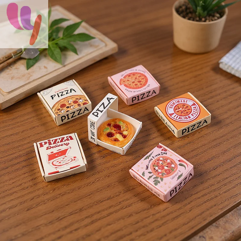 

6pcs Miniature Dollhouse Food Decor: Pizza or Moving Box Model Toy House Props