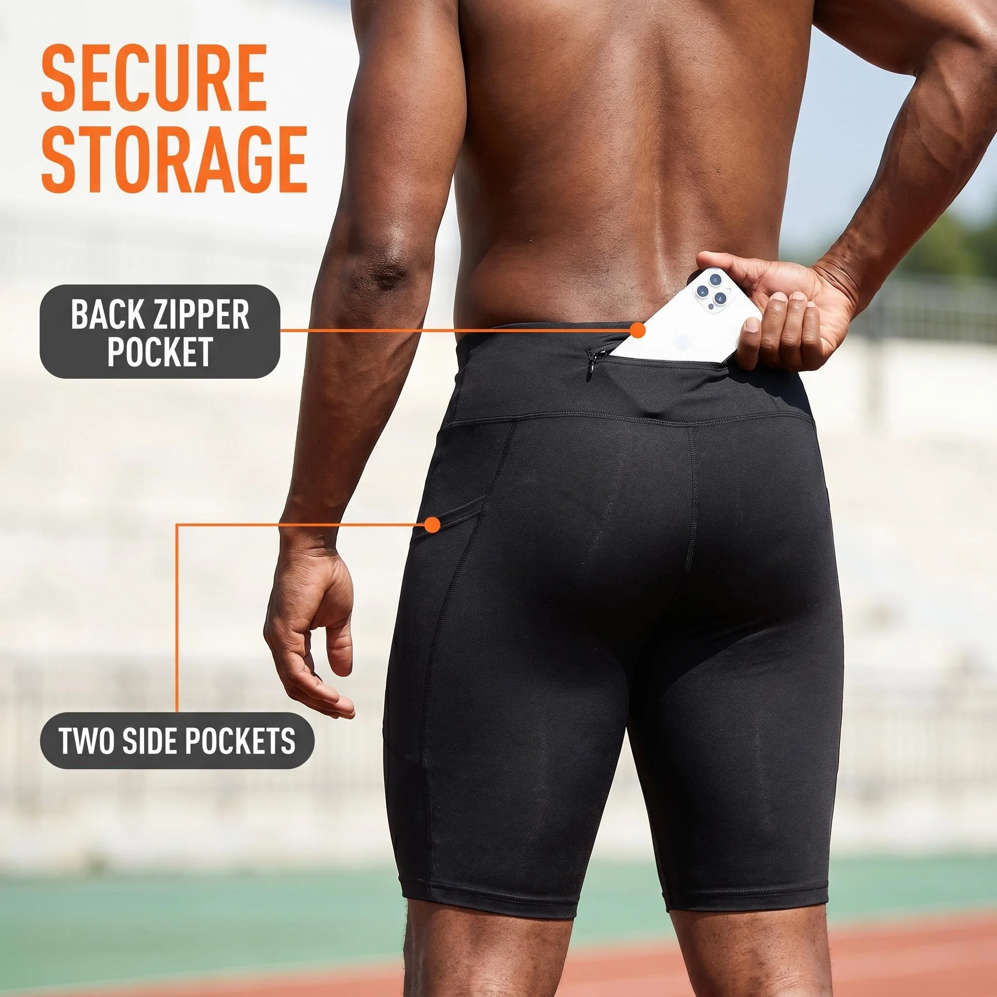Men's High Waist Quick Dry Compression Workout Shorts Athletic Running Shorts with Multi Pockets for Gym Fitness Daily Wear