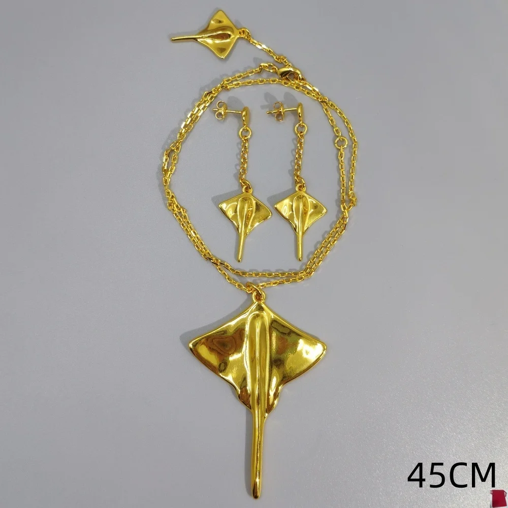 2026 Spain Personalized OL Style Gold Silver Manta Ray Earrings Necklace Jewelry Set Creative Gift