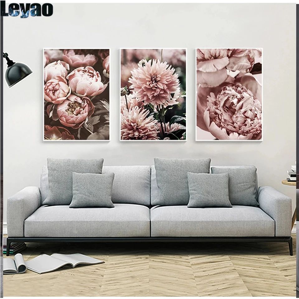 Triptych Peony Flower diy diamond Painting Rose Gold Floral full drill 5d diamond embroidery mosaic kits Wall Art Decor Picture