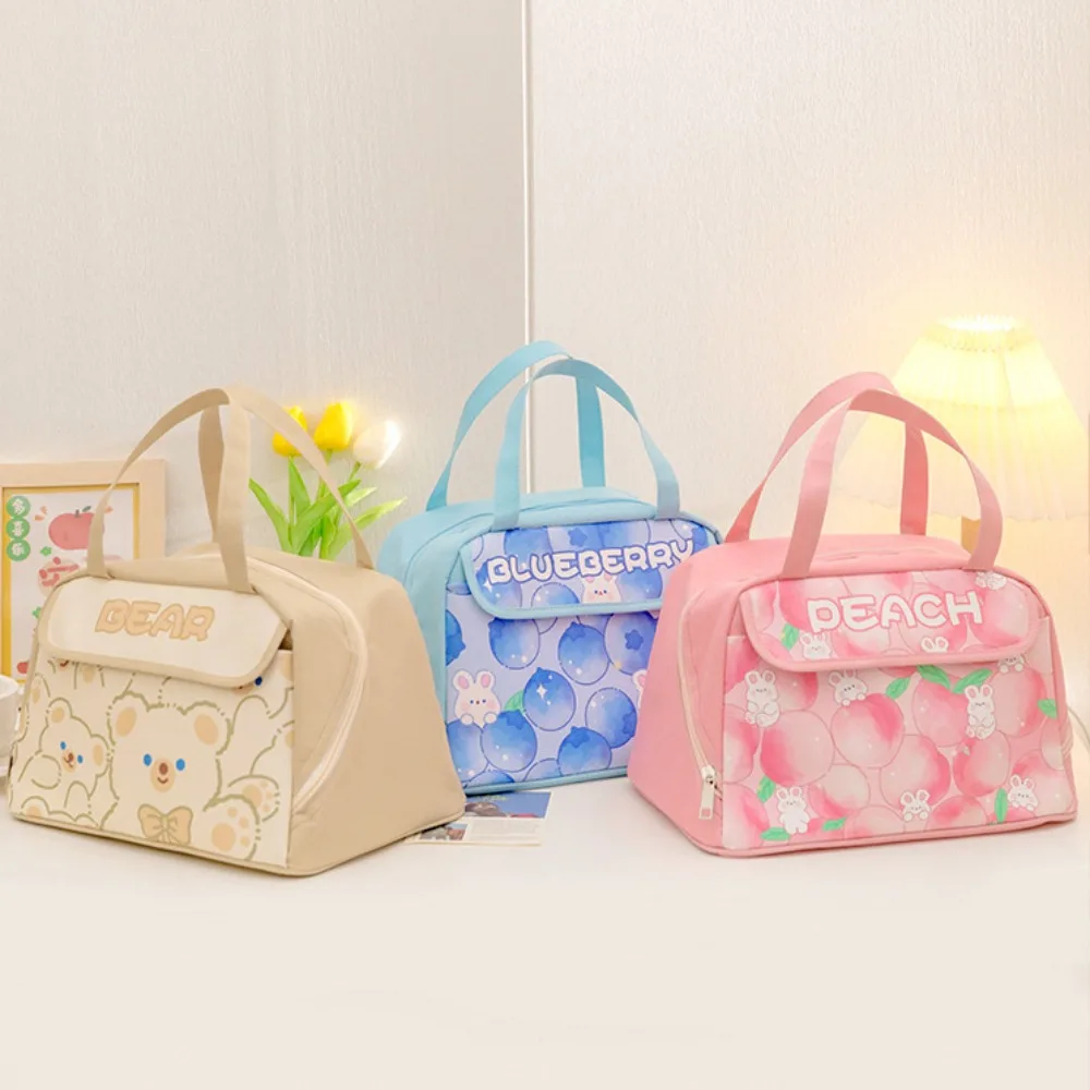 Flower Blue Cartoon Lunch Handbag Reusable Tote Cooler Bags Cute Rabbits Lunch Bag Large Capacity Aluminum Foil