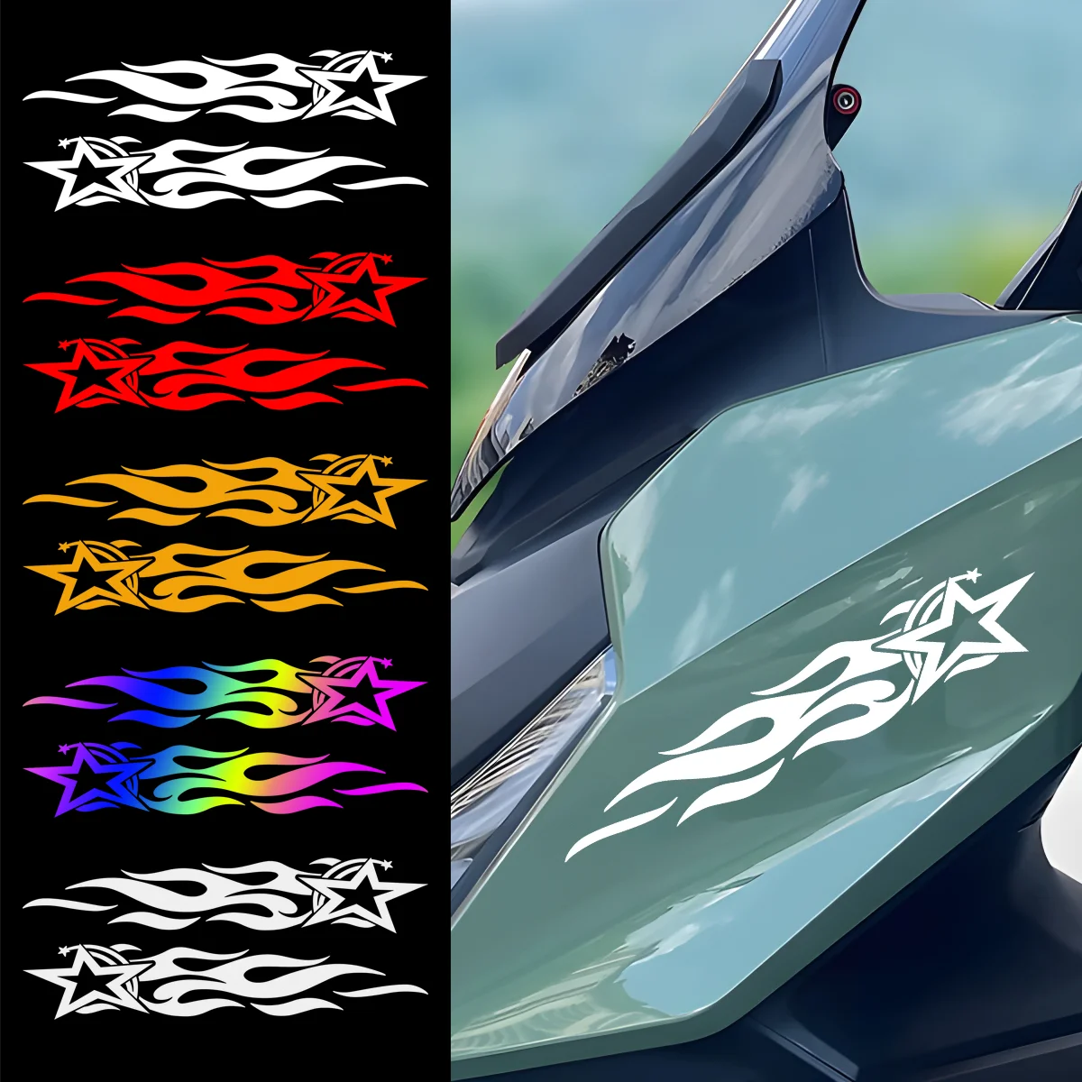 2PCS  Flame Star Motorcycle Sticker Car Fuel Tank Helmet Reflective Waterproof Vinyl Decal Accessory for QJMOTOR CFMOTOR YAMAHA
