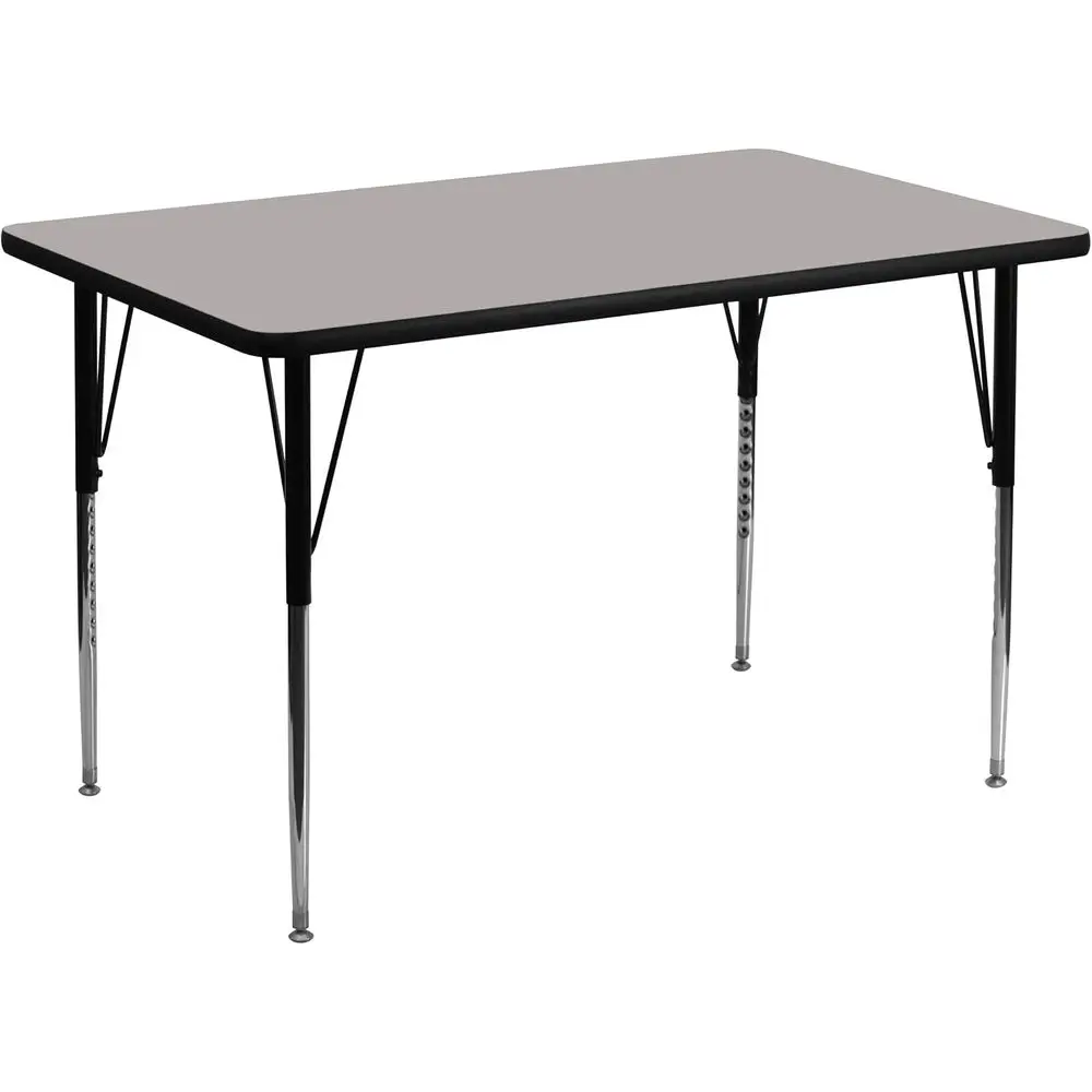 

Стол для занятий из серого ламината, 36 дюймов в ширину и 72 дюйма в длину, с регулируемыми по высоте ножками.