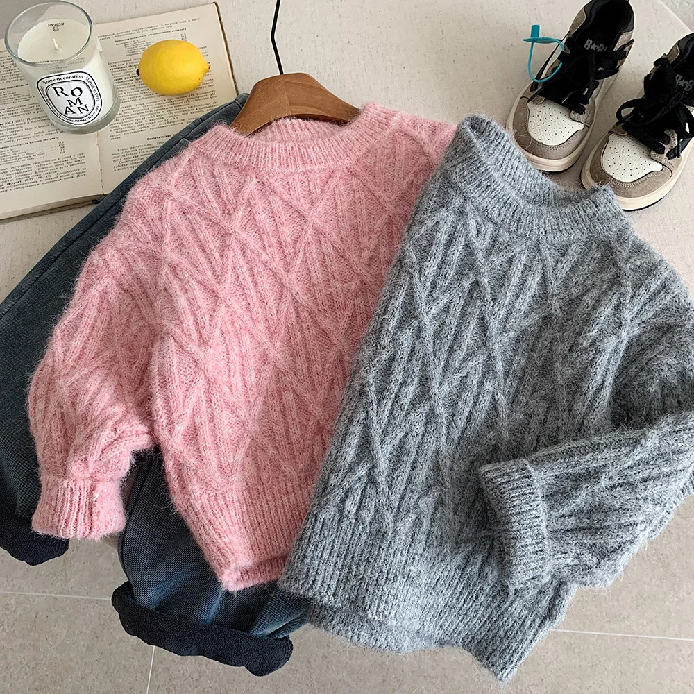 الشتاء الاطفال سميكة محبوك سترة بلون س الرقبة الدافئة البلوز القمم الكورية نمط الفتيات الفتيان قاعدة البلوزات الأطفال تريكو