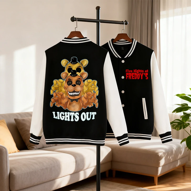 

New Five Nights At Freddys Baseball Jacket Children Autumn Clothing Trendy Coat Hip Hop Harajuku Jackets Streetwear Loose Coats