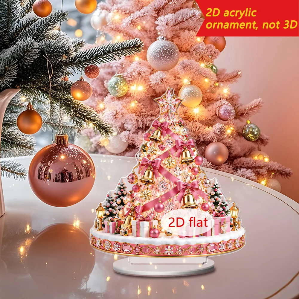 1PC 2D Flat Christmas Acrylic Tabletop Decor, Carousel Ferris Wheel Xmas Tree Desktop Ornament, Holiday Home Decoration