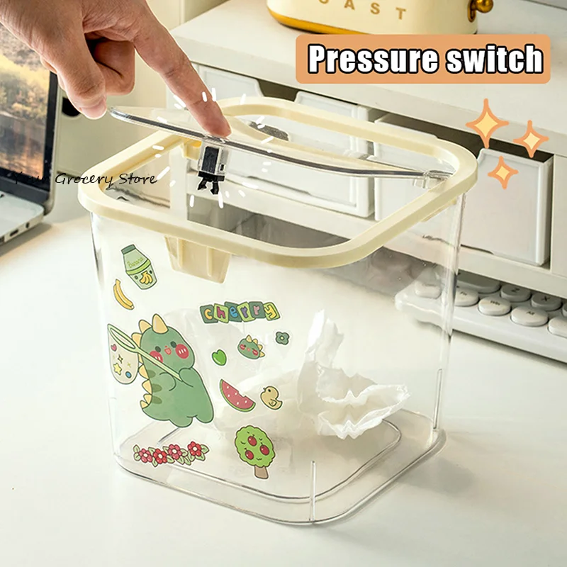 

Press Type Desktop Trash Textured Transparent Plastic Waste Bins Mini Dustbin Office Supplies Storage Box Jewelry Organizer
