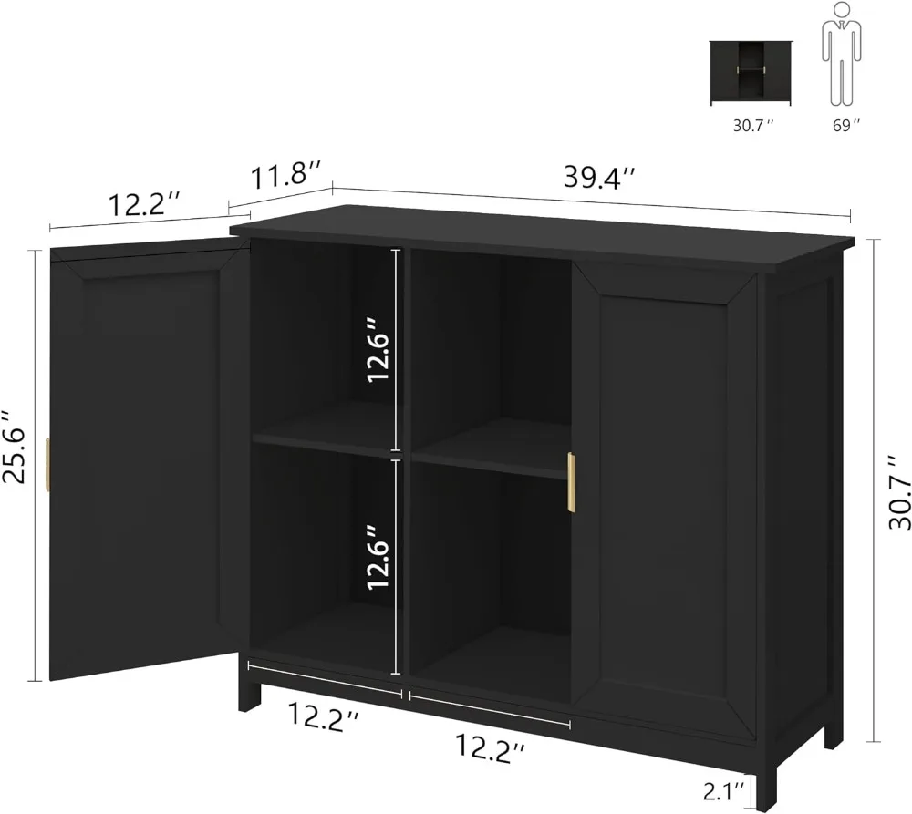 Taohfe Zwarte Opbergkast, Credenza Buffetkast Houten Koffiebarkast Buffettafel Zwart Dressoir Dunne Kast