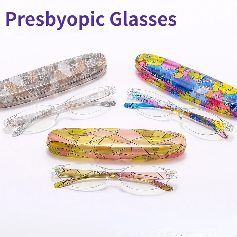 Tragbare und exquisite Presbyopie-Brille, Anti-Blaulicht, integrierte Weitsichtbrille, die eine Brillenbox tragen