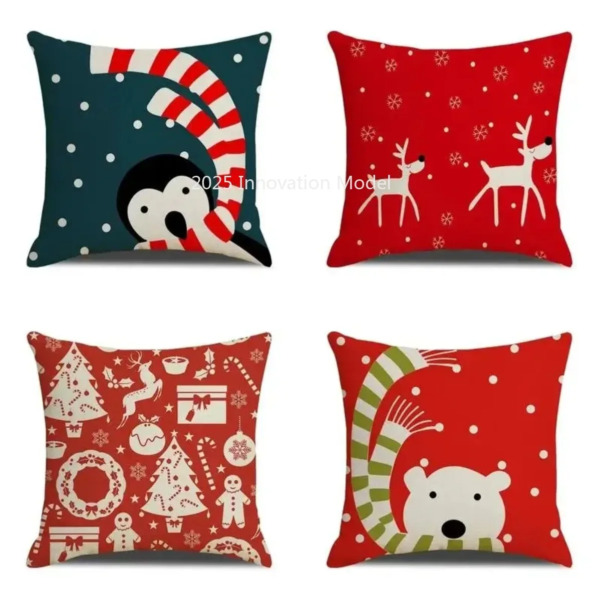 

1шт Рождественские наволочки! Пингвин с конфетной тростью, олень на красном цвете, праздничные узоры и дизайн медведя