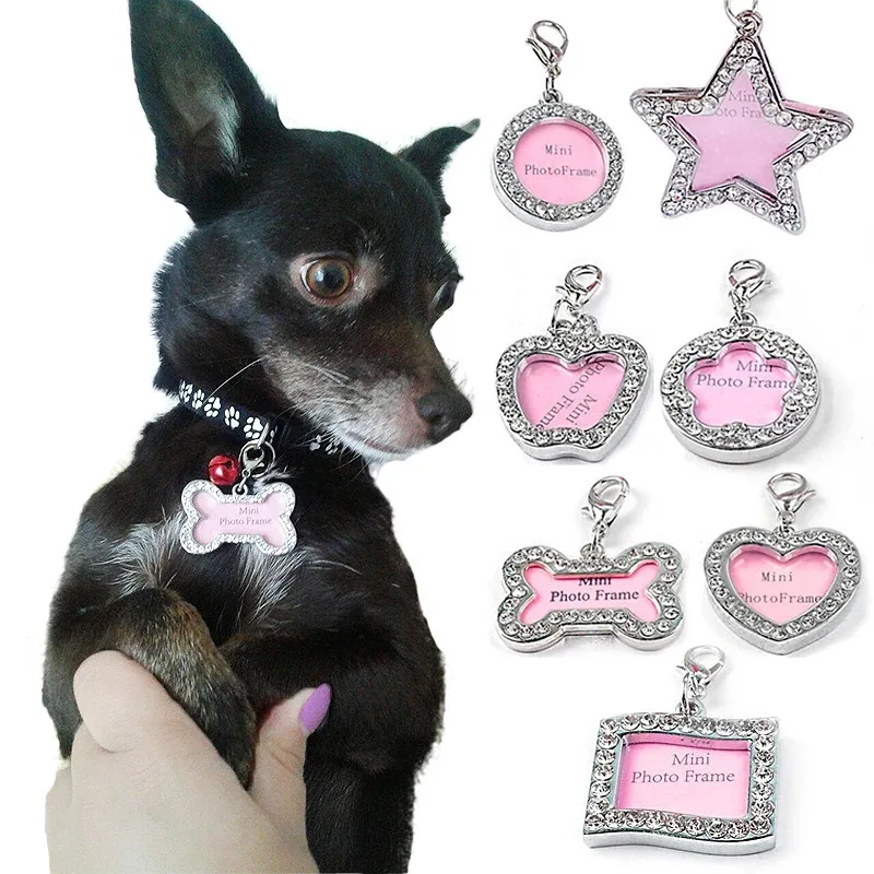 Cute Pet ID Tags Mini Bone Shape Dog Cat ID Tags Anti-lost Address Name Card Diamond Pendant for Dog Collar Pet Jewelry