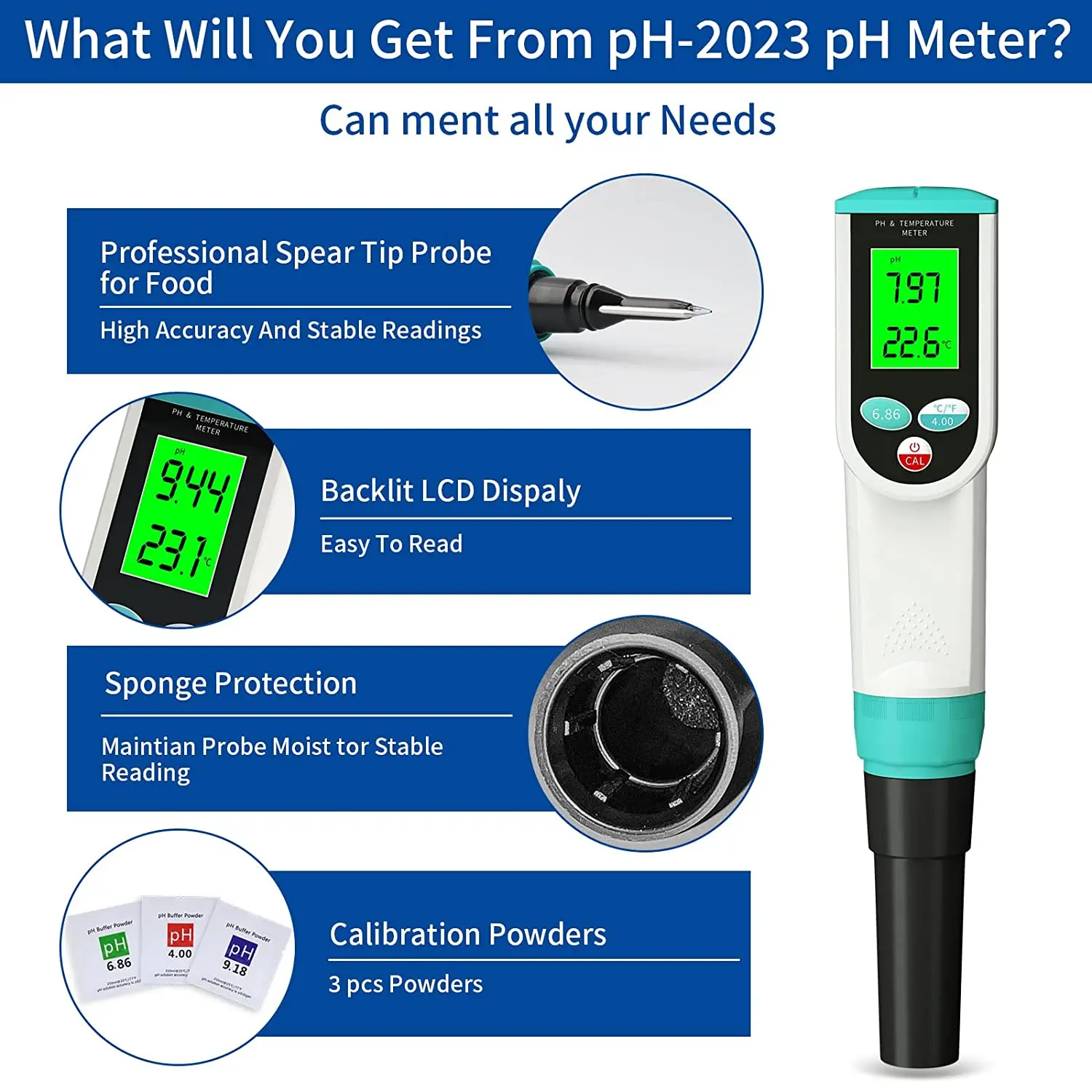 2023 Professional Digital PH Meter Food Processing Tester Tapered Loose Soil Hydroponics Monitor For Cheese Lab Drinking Water