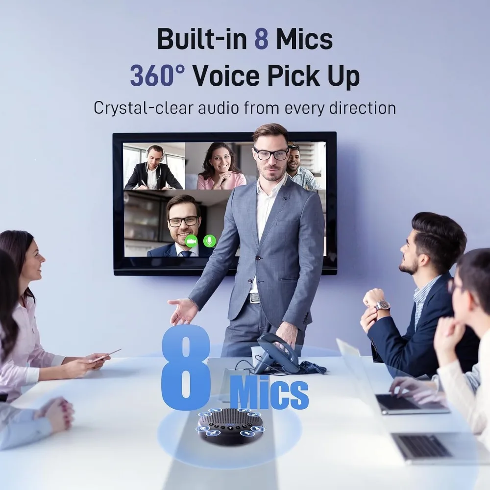 Conference Speaker with 8 Microphones, 360° Sound, Noise Reduction, and Bluetooth/USB Connectivity for 10-Person Meetings view 2