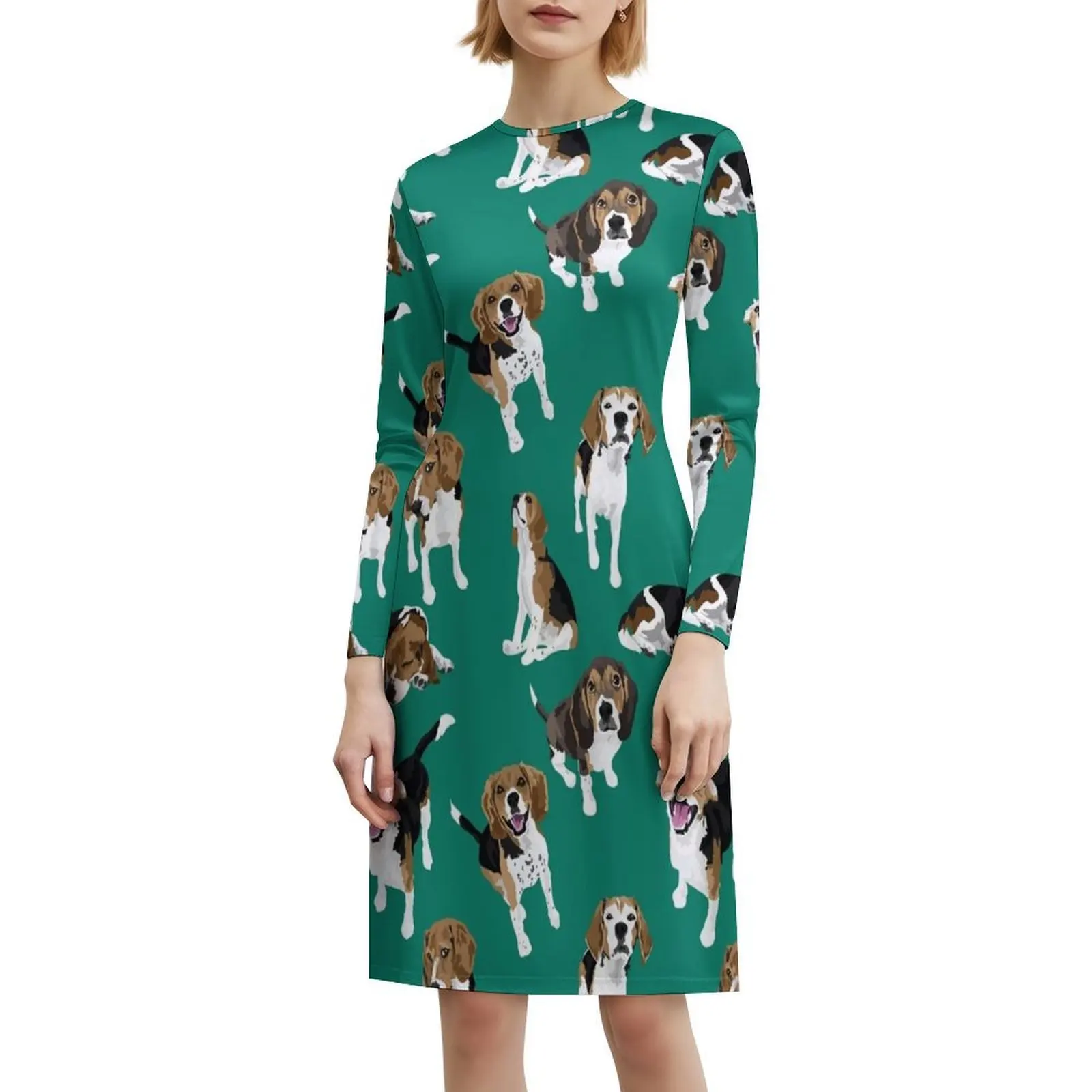 بيغل البوهيمي فستان بلا أكمام للنساء طباعة فساتين حفلات الشاطئ بيغل الكلب الكلاب كلب الصيد جرو الملابس النسائية #6