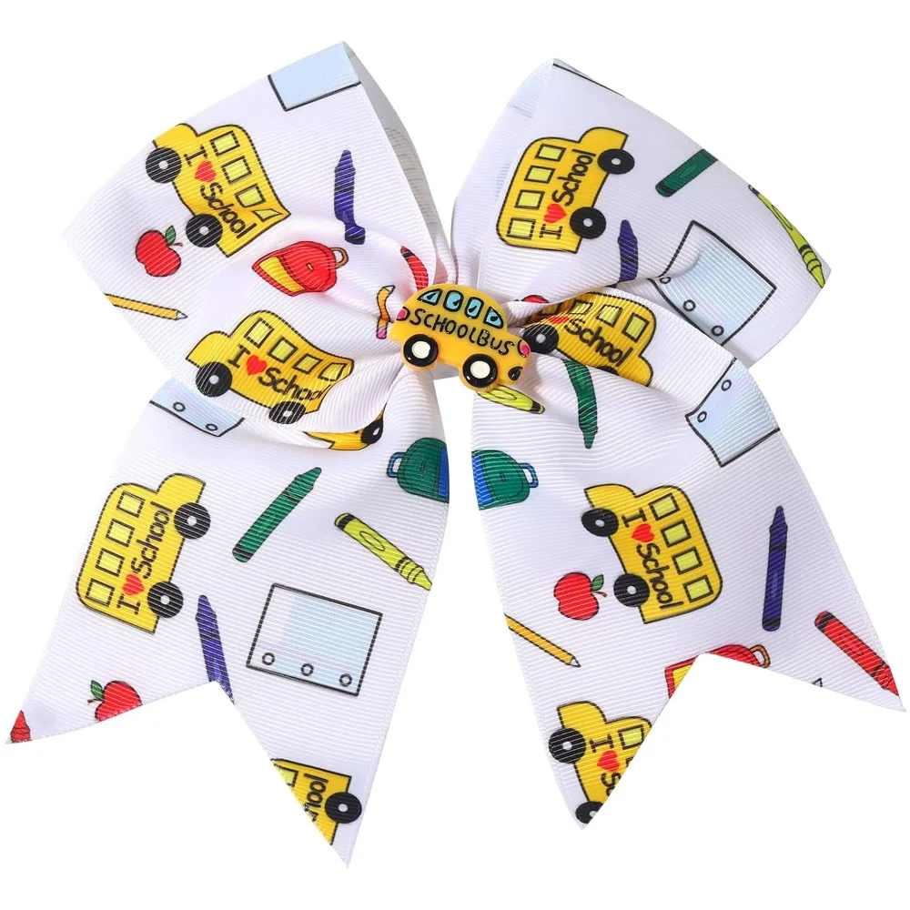 

1pc Unisex Back to School Hair Bow Large Ponytail Holder School Bus Shape Barrettes Clip for Women Girls Cheerleader Season Gift