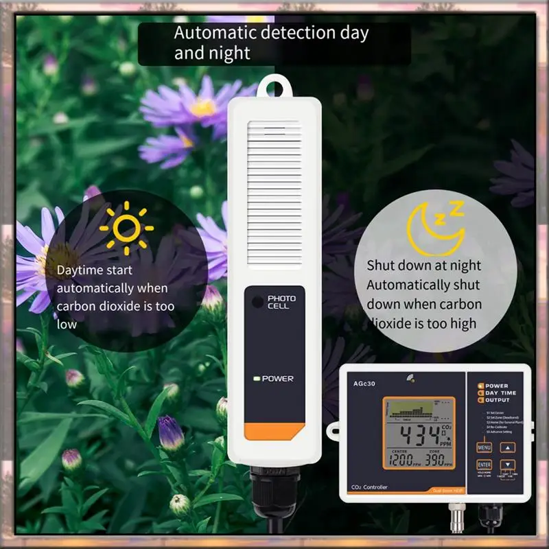 BAAZ HOT Agc30 Controller di CO2 intelligente Sensore di CO2 NDIR a doppio canale Rilevatore di anidride carbonica giorno notte per serra Spina americana