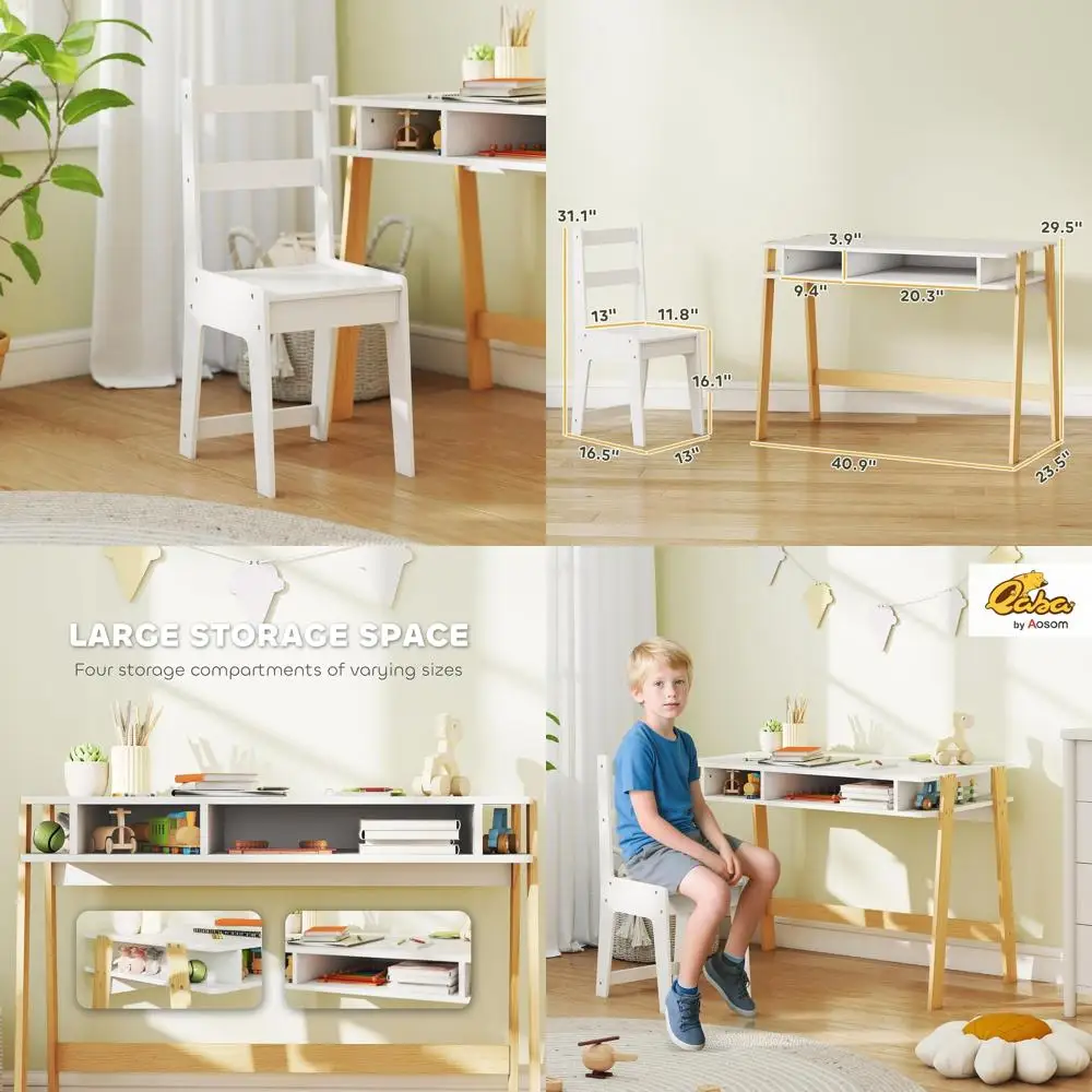 

Children's Study Desk and Chair Set for Ages 3-12, Storage-Friendly, Ideal for Homework and Computer Use in Home or School
