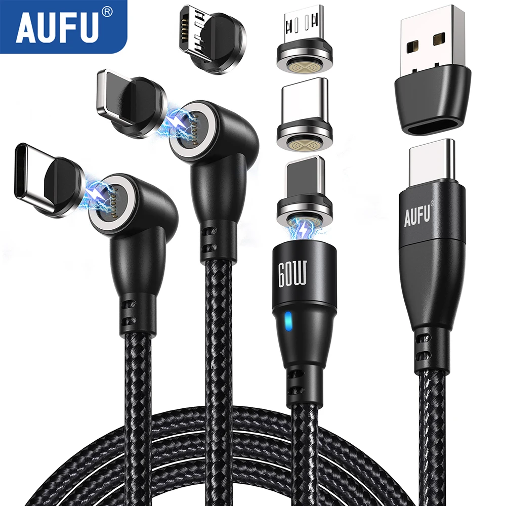 AUFU 3 Pack Magnetic Cable 3A Fast Charging Micro USB Type C Cable For iPhone Xiaomi Samsung Magnet Charger Phone Data Cord Wire