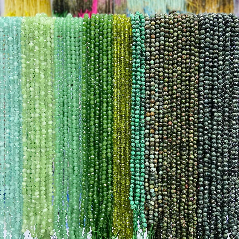 6mm Bead Malachite Jaspers Jades Cat Eye Gems Beads Natural Faceted Green Stone  For DIY Jewelry Making Bracelets 60pcs/lot
